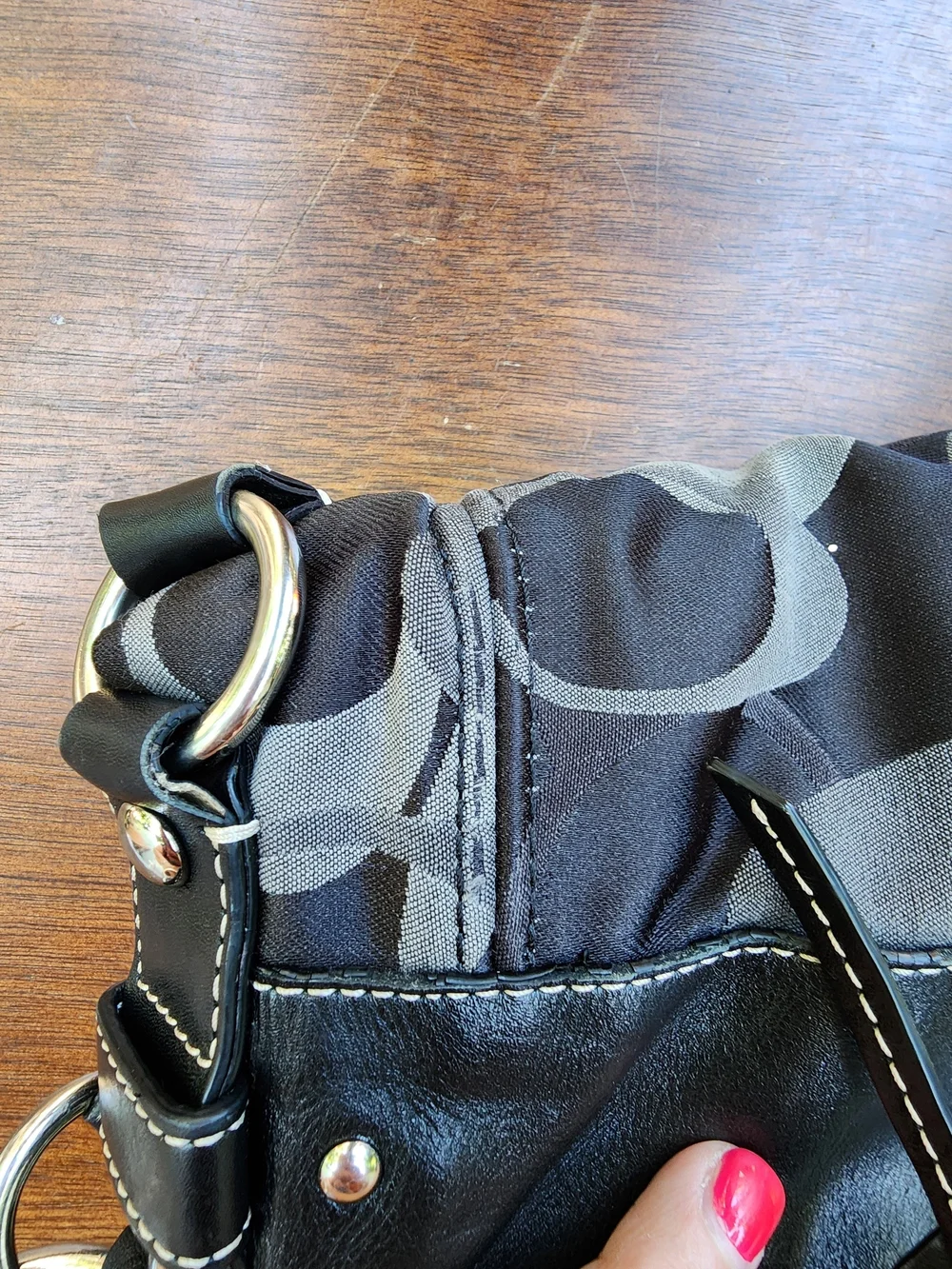 Coach Zoe Optic Signature C Jacquard Hobo Shoulder Bag Black Grey